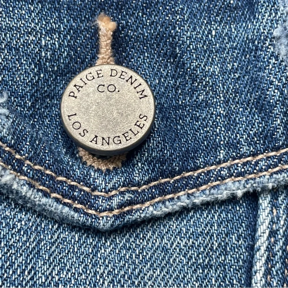 PAIGE Distressed Dark Wash Denim Jean Jacket XS